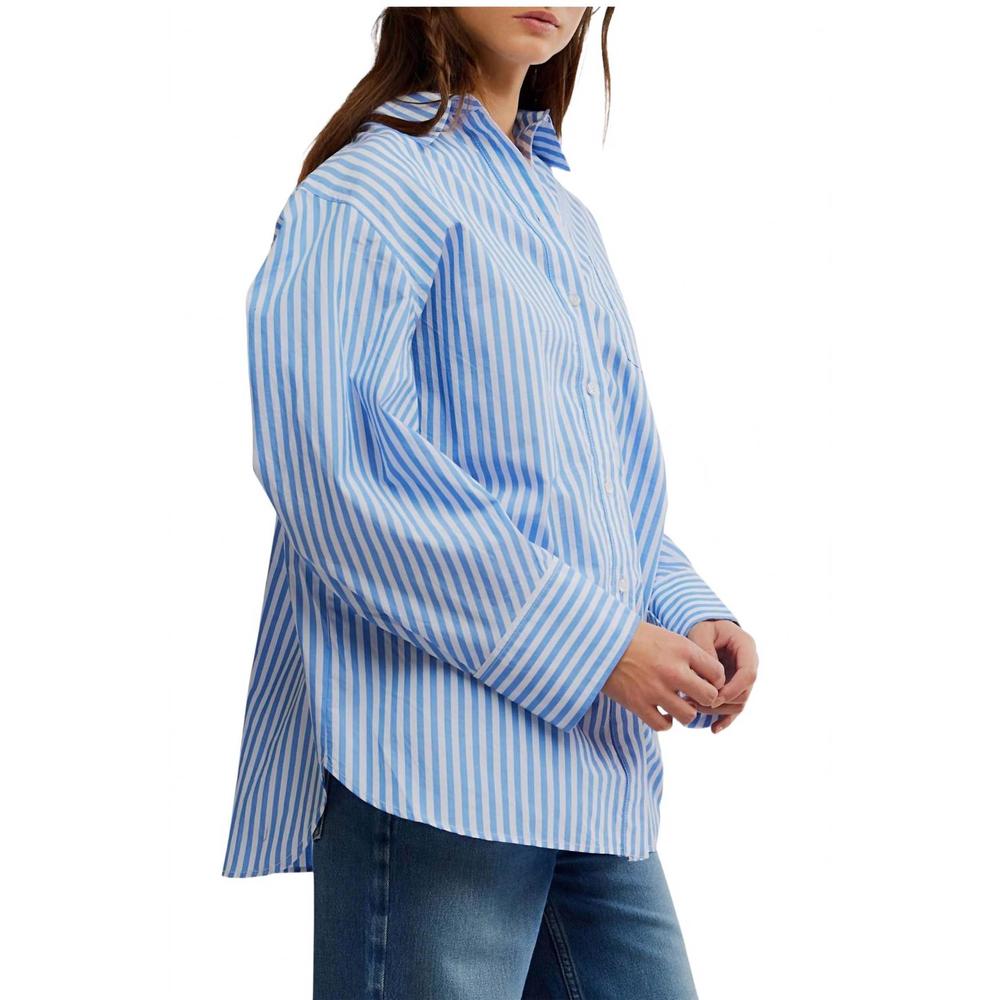 NEW FREE PEOPLE sabine striped articulated shirt in oxford stripe - blue combo - Picture 4 of 5
